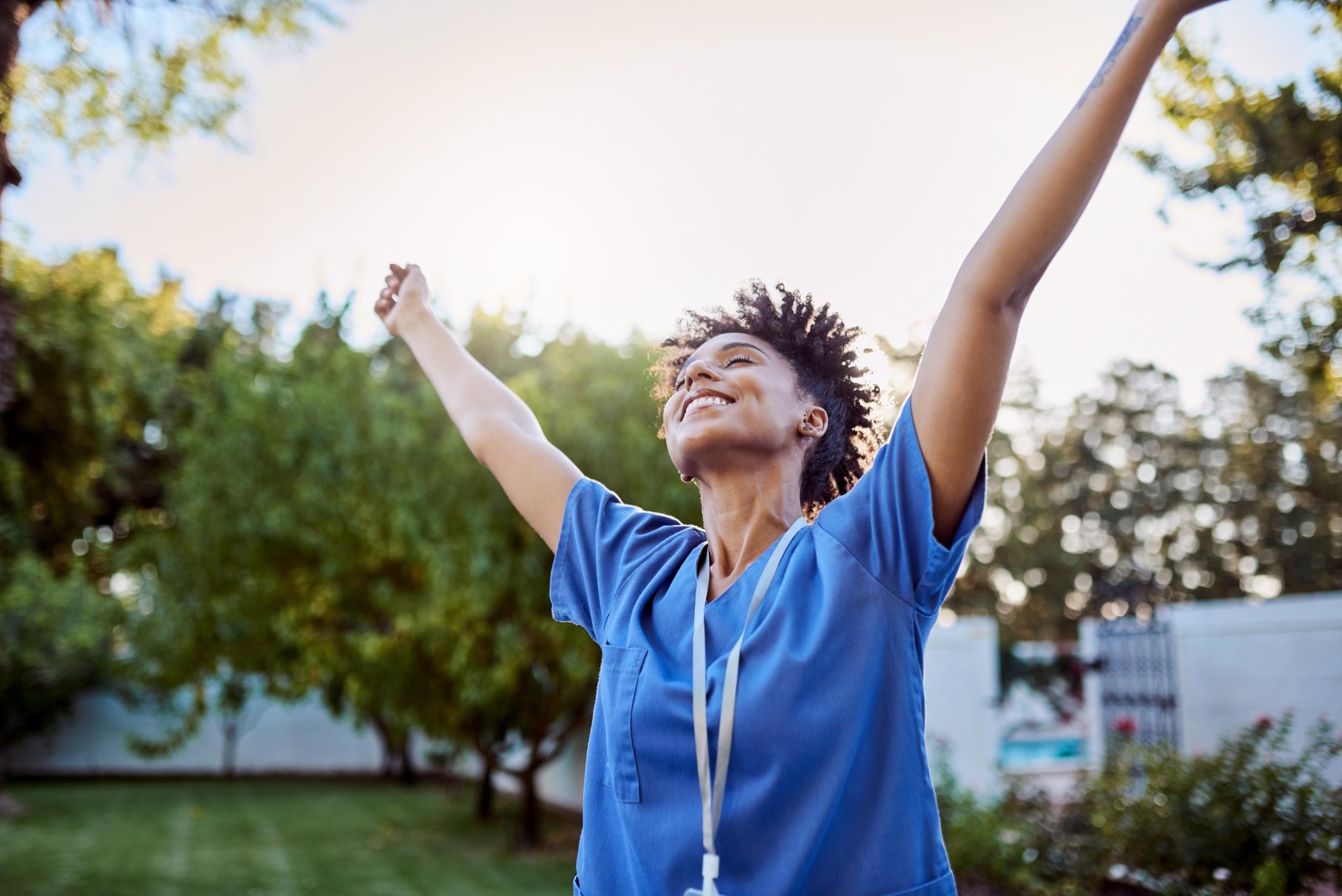 Nurse celebrating